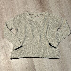 Lush Beige Criscross Back Knit Split Hem Long Sleeve Sweater
